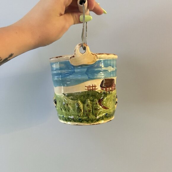 WCL Pottery Bucket Vintage 60s/70s Farm Life Cows Barn Farmer Hand Painted - Picture 4 of 7